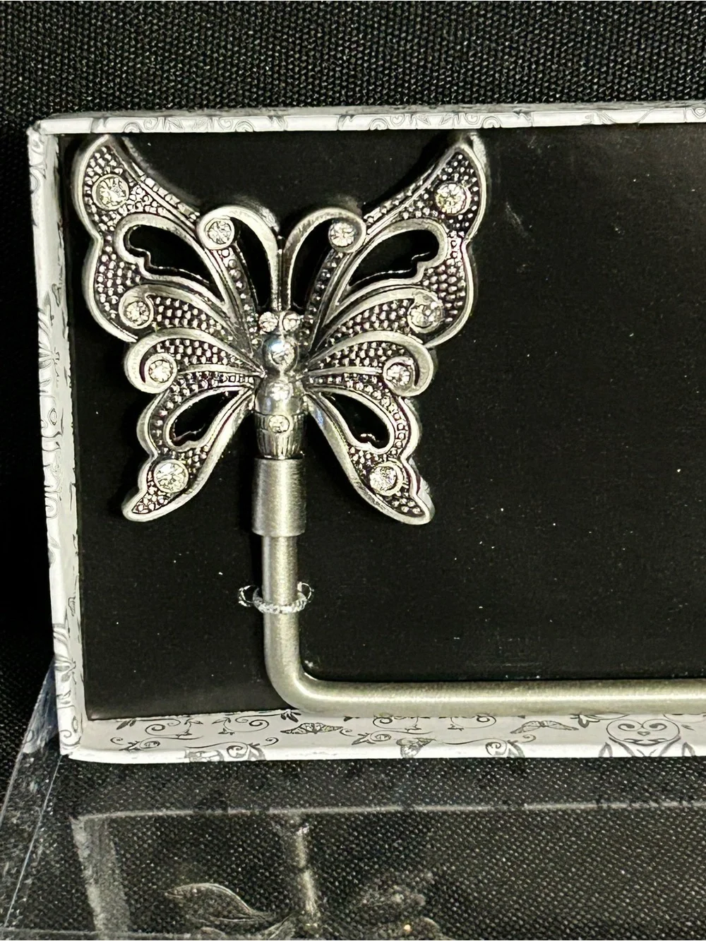 Silver & Rhinestone Butterfly Purse Handbag Holder Table Hook BNIB